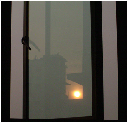 sunset captured on the window of my hall