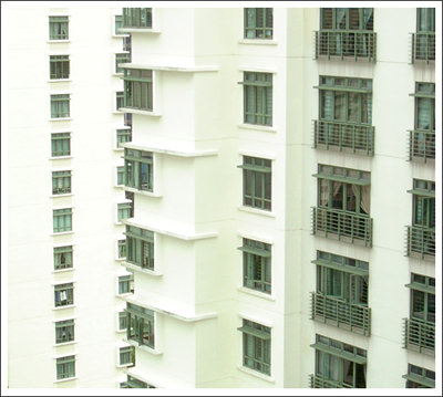 the view from my hall of green windows and white walls